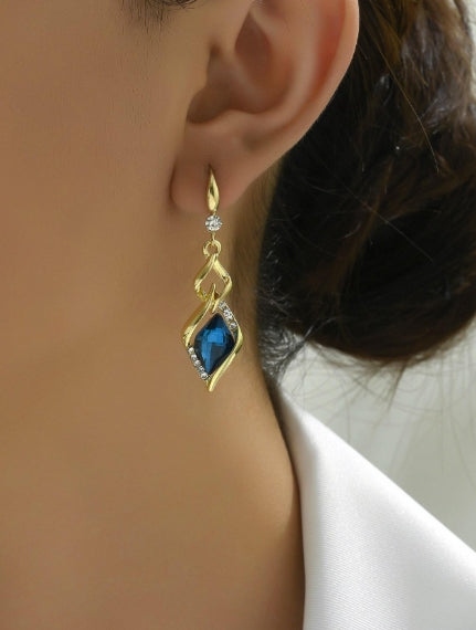 "Blue Magic" Elegant Rhinestone Dangle Long Earrings