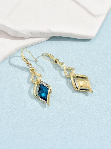 "Blue Magic" Elegant Rhinestone Dangle Long Earrings