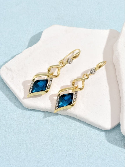 "Blue Magic" Elegant Rhinestone Dangle Long Earrings