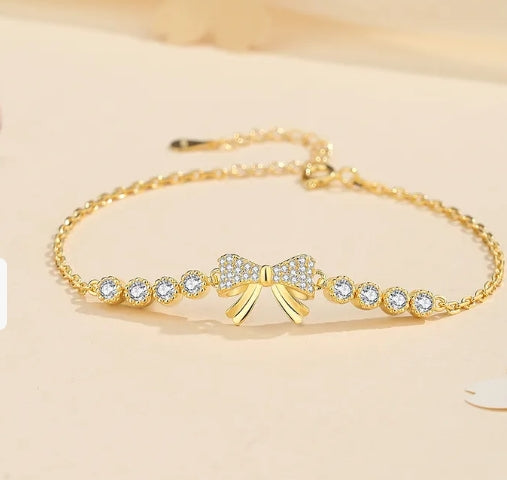 " BowLuxe" 925 Sterling silver elegant bow trendy bracelet gold plated