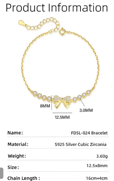 " BowLuxe" 925 Sterling silver elegant bow trendy bracelet gold plated